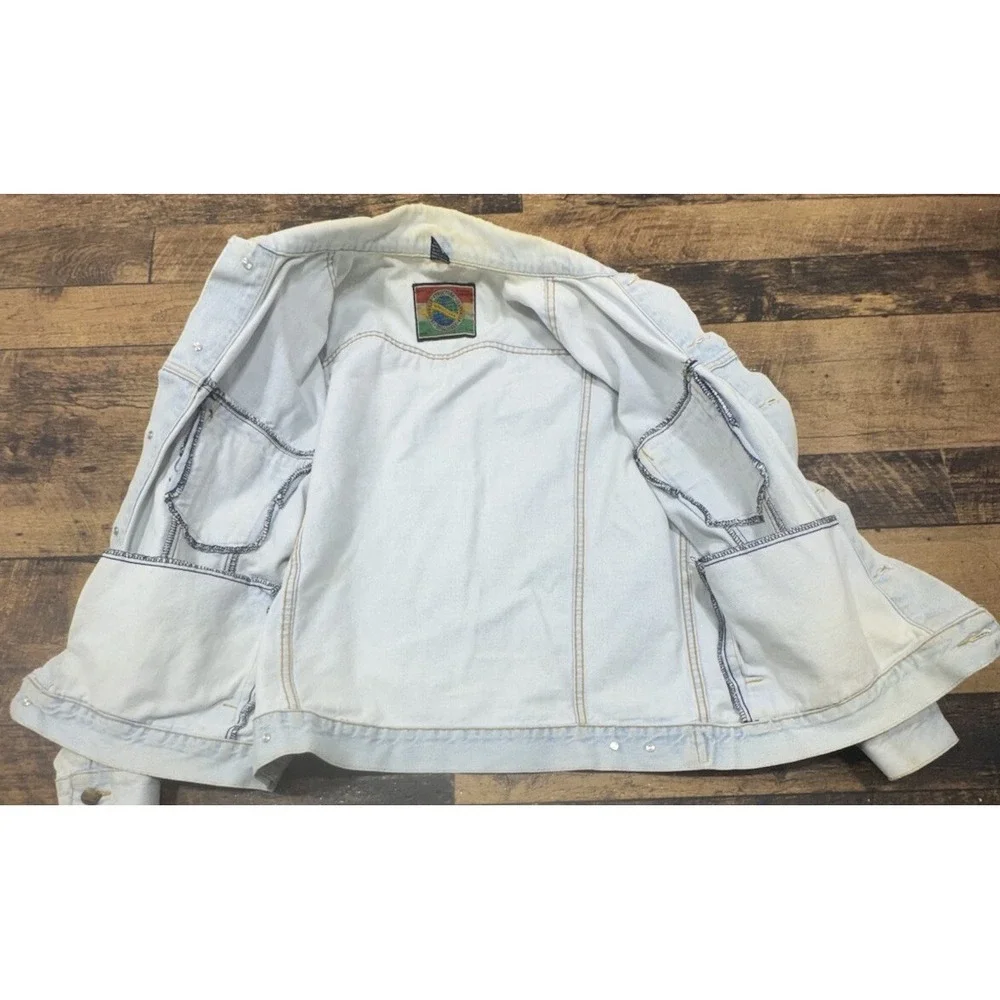 Vintage Men's Women's Structure Acid Wash Denim Jacket Size L 100% Cotton Tassel